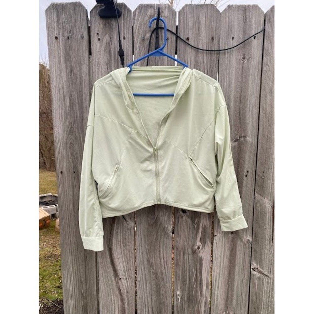SHEIN Women Mint Green Cropped Full Zip Hooded Windbreaker Jacket Size S‎